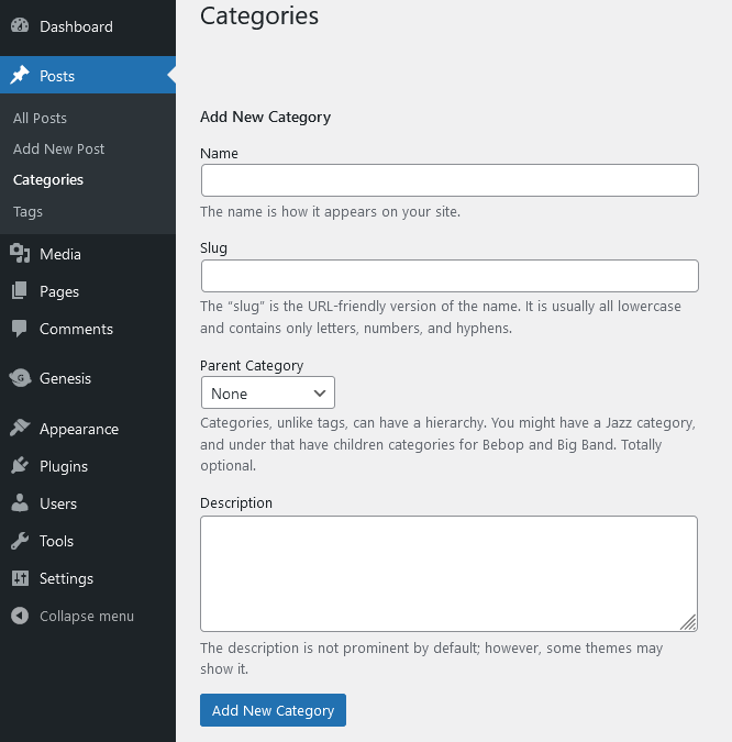 add new Category in WordPress