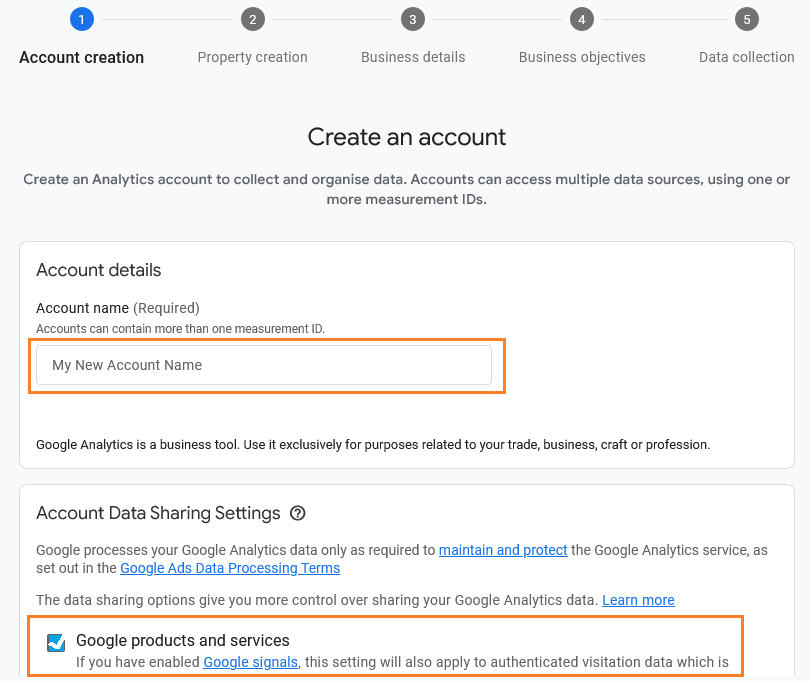 create google analytics account