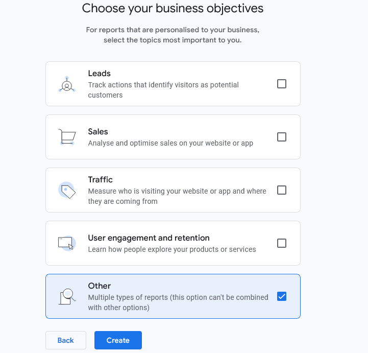 choose google analytics objectives