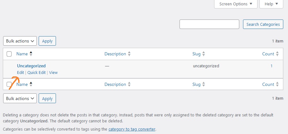 option to edit Uncategorized Category in WordPress  