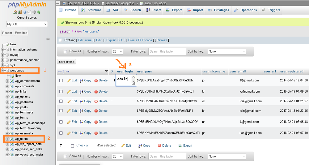 Change WordPress Username from database using phpmyadmin
