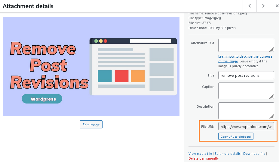 copy image link wordpress
