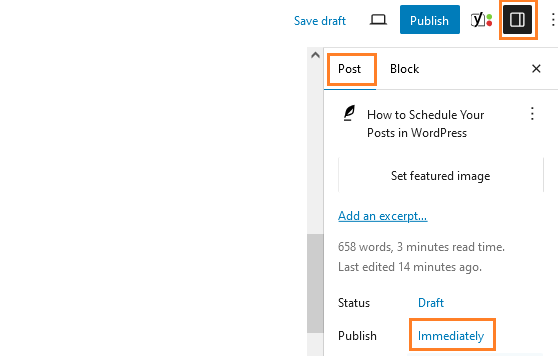 click on immediately to schedule WordPress post