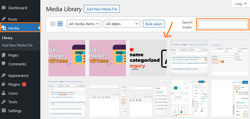 search media library to find Image URL in WordPress
