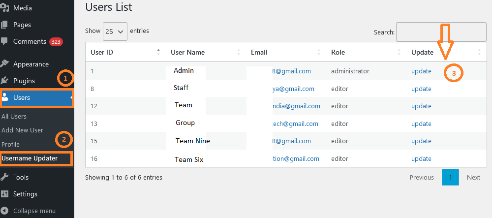 update username using plugin
