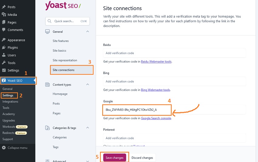 paste google search console html meta tag