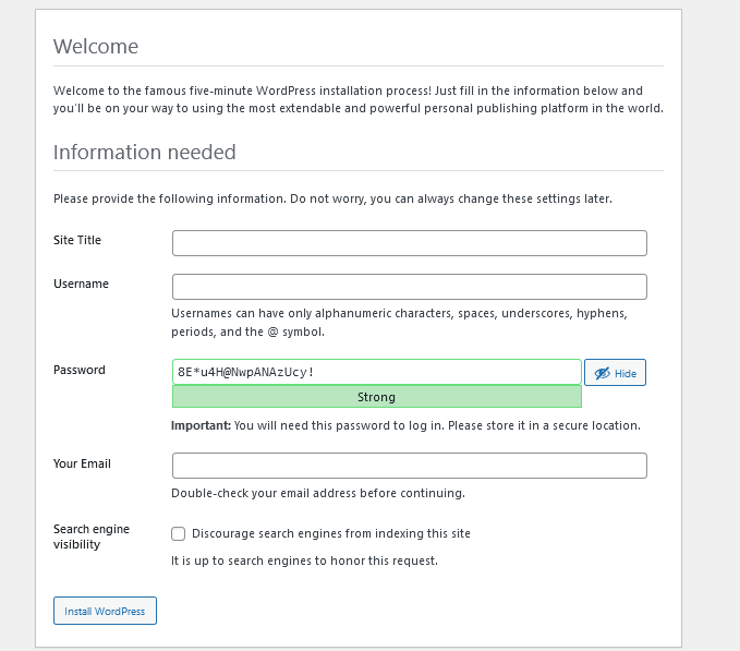 click on install WordPress on localhost 