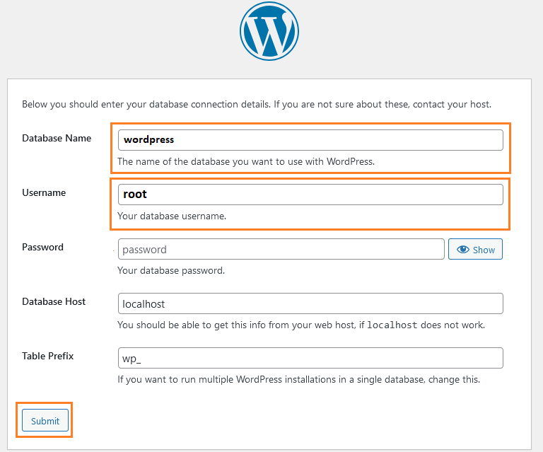 enter database name