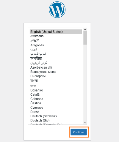 select language to install WordPress on local host