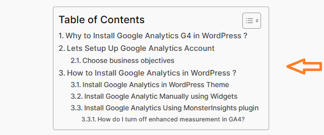 look of Add Table of Contents in WordPress