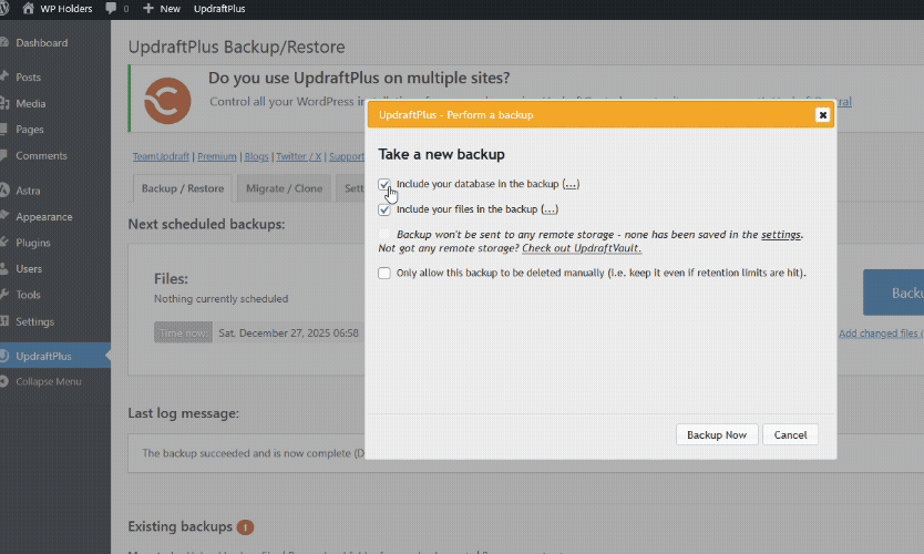 export media library backup by updraftplus
