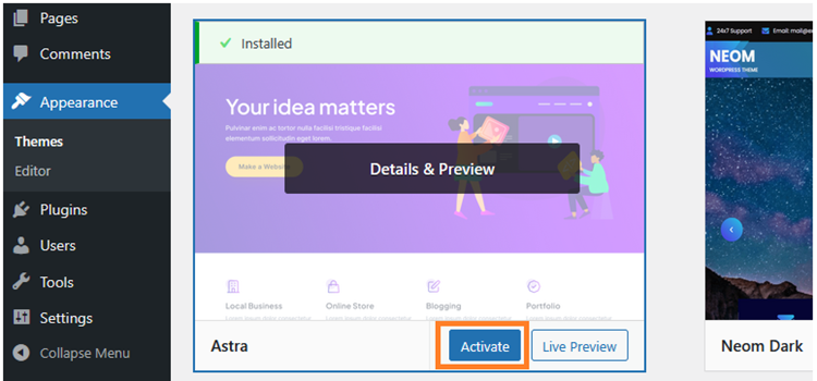 activate your WordPress theme