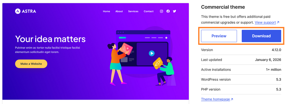 downloading WordPress theme 