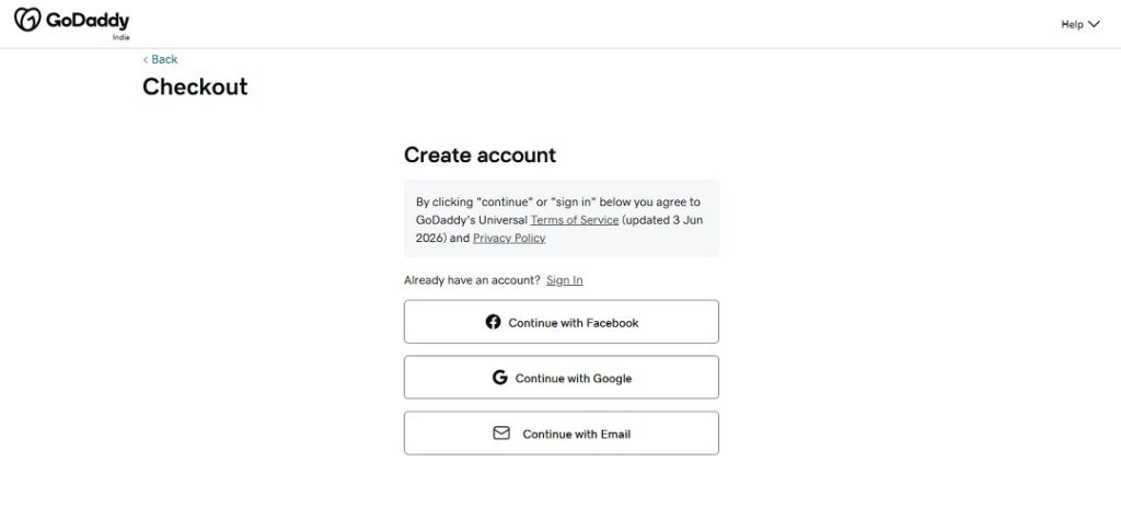 Checkout at domain purchase page at Godaddy