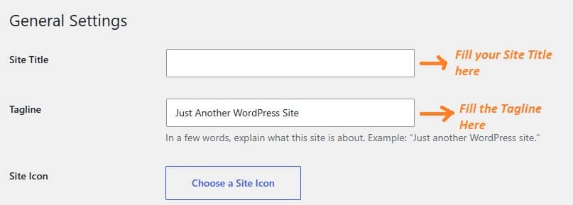 General Settings option to change title and tagline in WordPress