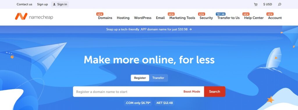 Namecheap homepage