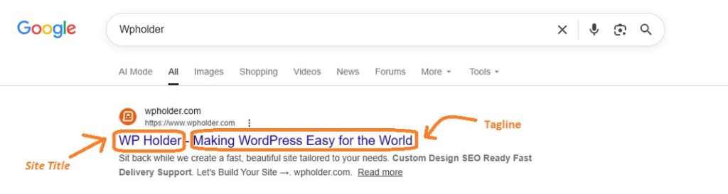 Site Title and Tagline Appear in google search results and browser tab